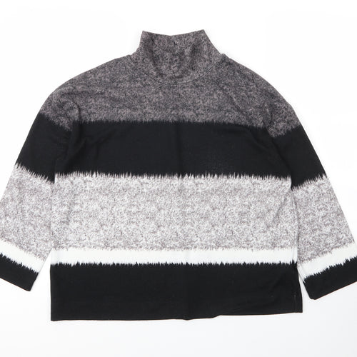 Debenhams Womens Grey Mock Neck Striped Polyester Pullover Jumper Size 12