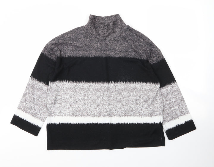Debenhams Womens Grey Mock Neck Striped Polyester Pullover Jumper Size 12