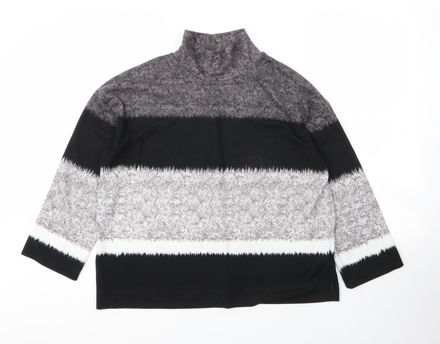 Debenhams Womens Grey Mock Neck Striped Polyester Pullover Jumper Size 12