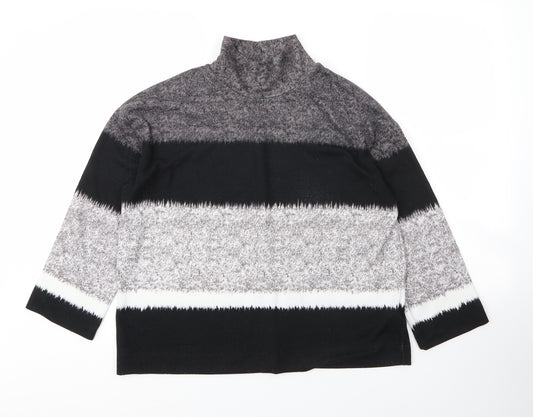 Front view of Debenhams women’s grey mock neck striped polyester jumper, size UK 12