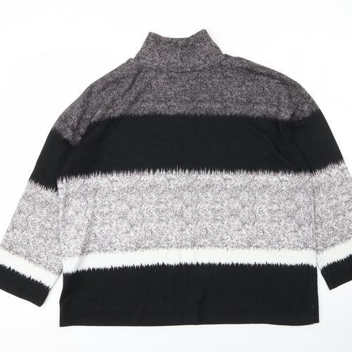 Debenhams Womens Grey Mock Neck Striped Polyester Pullover Jumper Size 12
