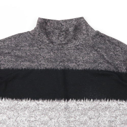 Debenhams Womens Grey Mock Neck Striped Polyester Pullover Jumper Size 12