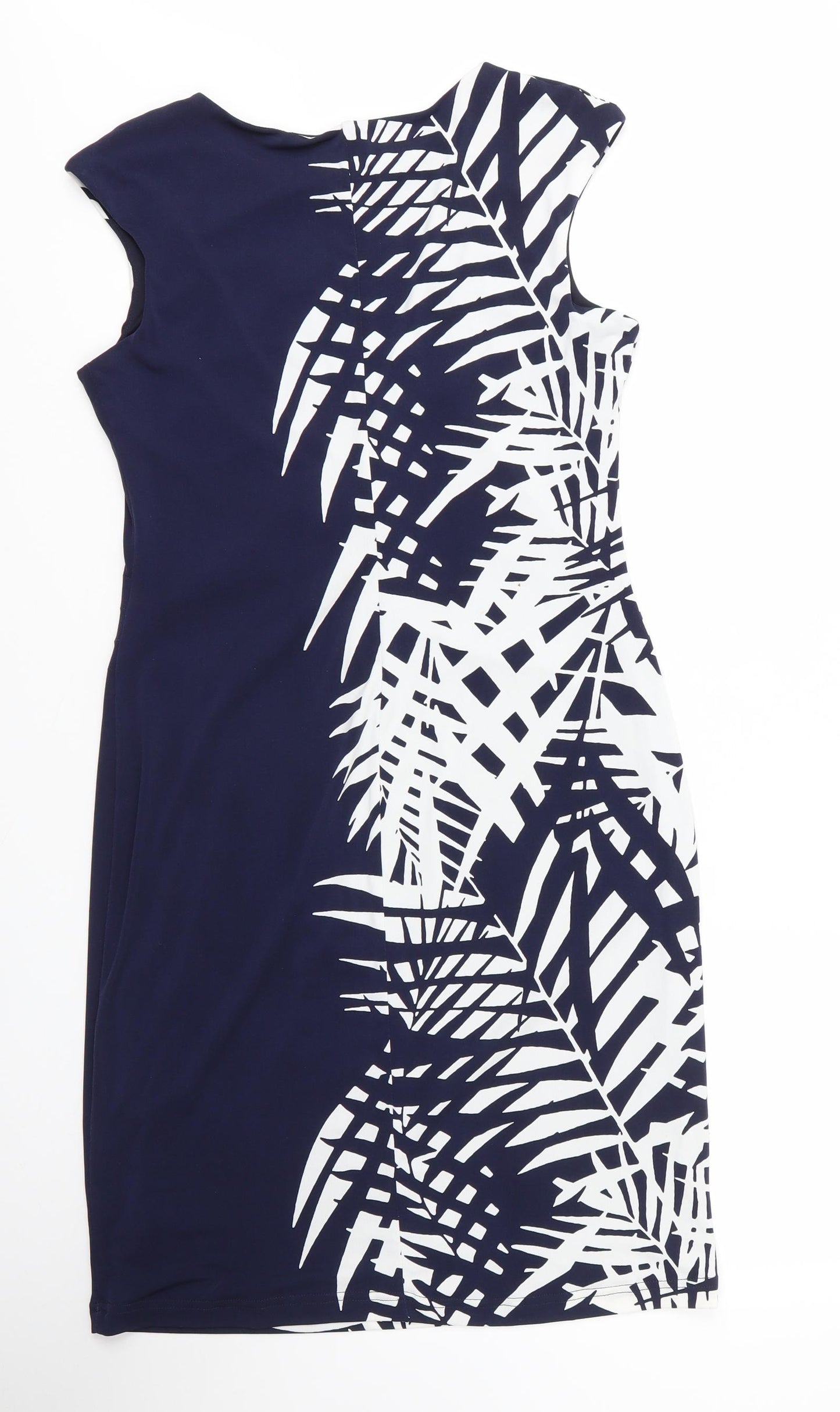 Roman Womens Blue Floral Polyester Sheath  Size 12  Round Neck