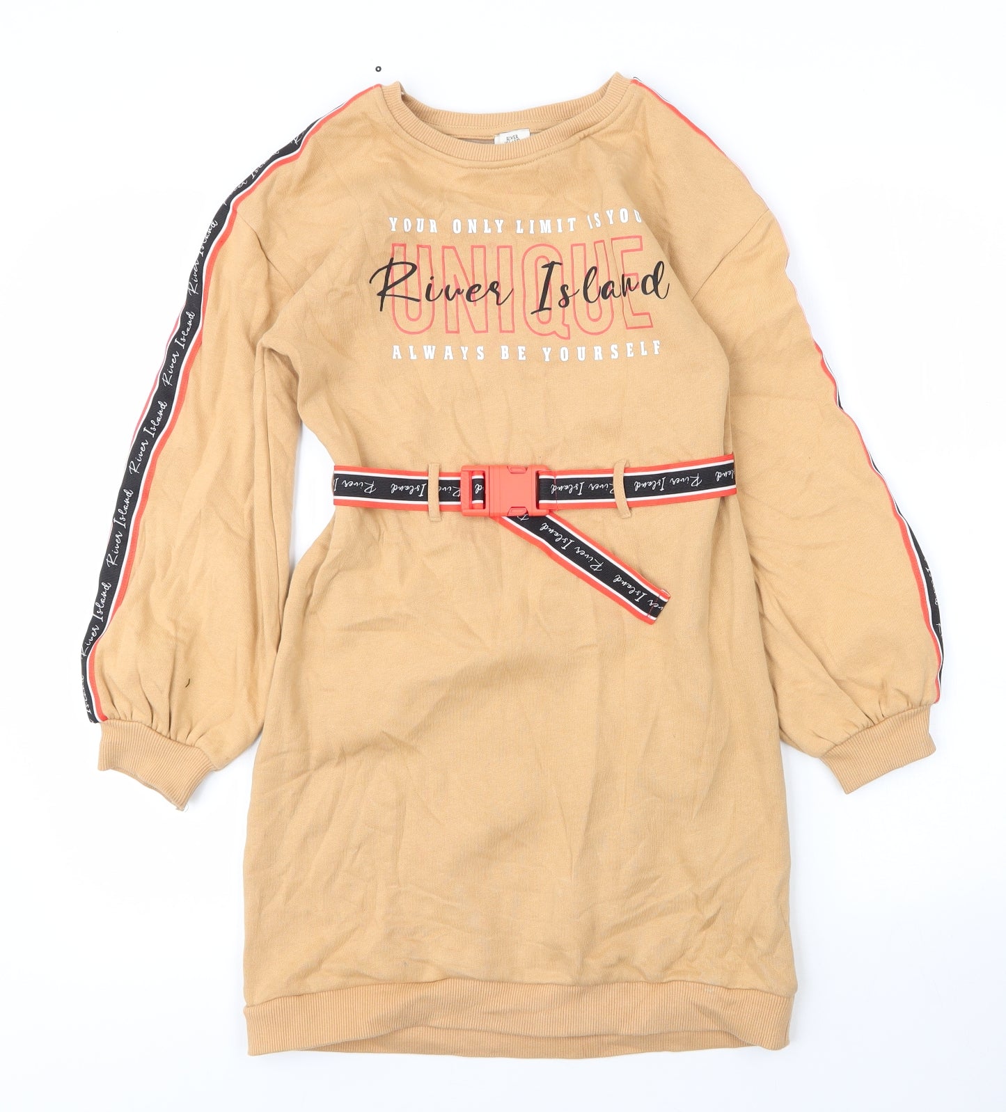 River Island Girls Beige  Cotton Jumper Dress  Size 9 Years  Round Neck