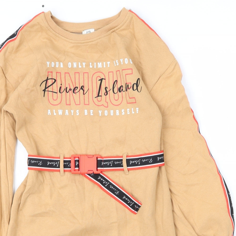 River Island Girls Beige  Cotton Jumper Dress  Size 9 Years  Round Neck