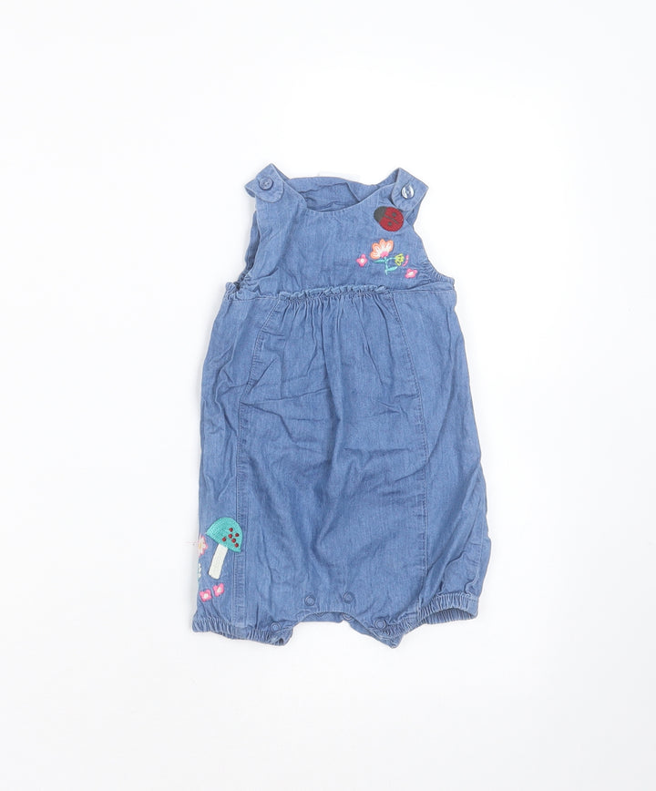 NEXT Girls Blue Floral Cotton Romper Outfit/Set Size 3-6 Months   - Floral embroidery
