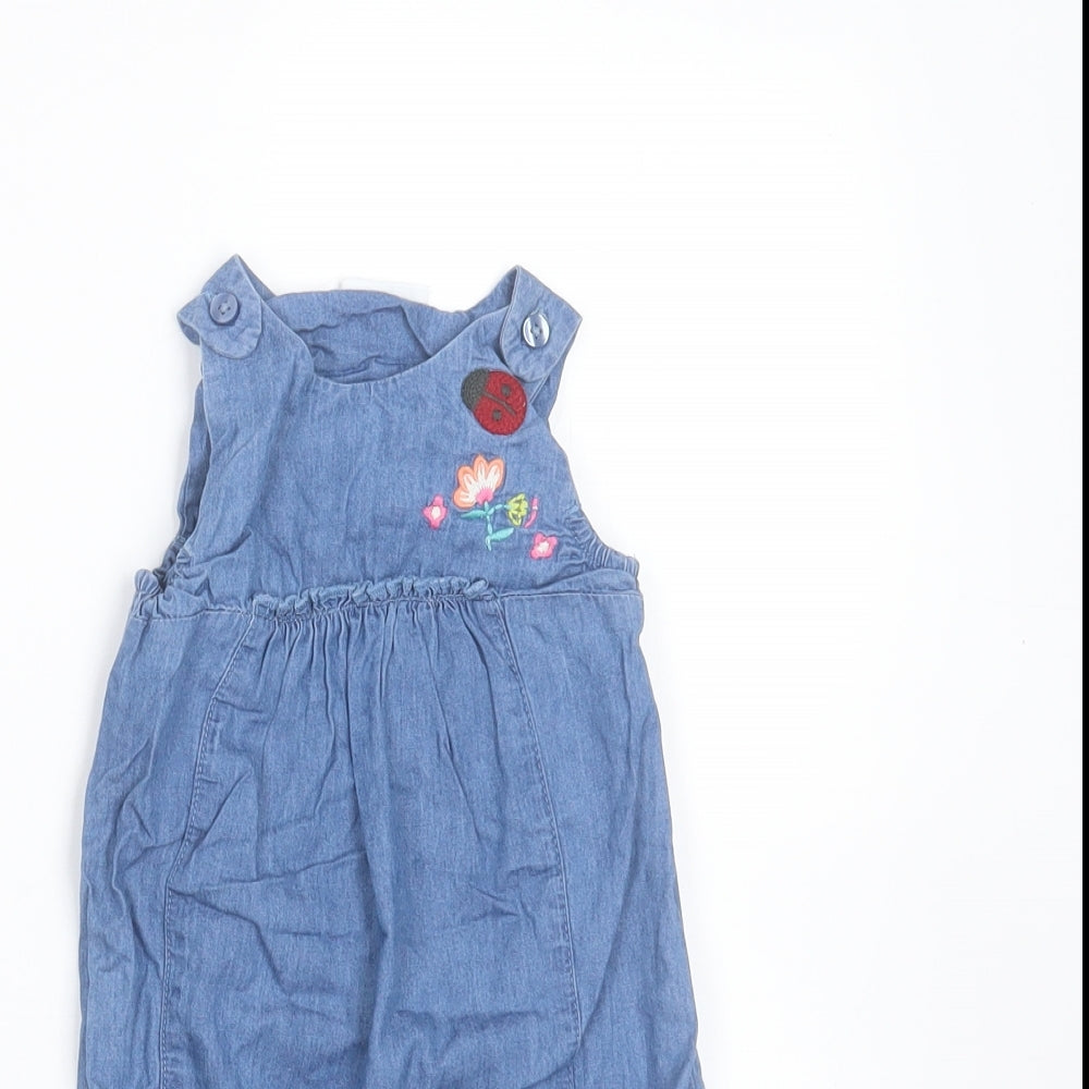 NEXT Girls Blue Floral Cotton Romper Outfit/Set Size 3-6 Months   - Floral embroidery