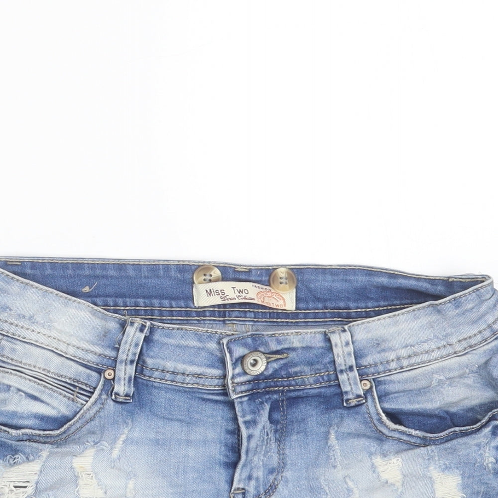 Miss Two Womens Blue  Cotton Hot Pants Shorts Size M  Regular  - distressed
