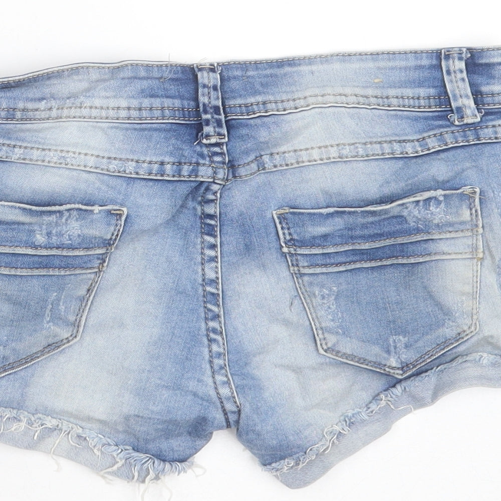Miss Two Womens Blue  Cotton Hot Pants Shorts Size M  Regular  - distressed