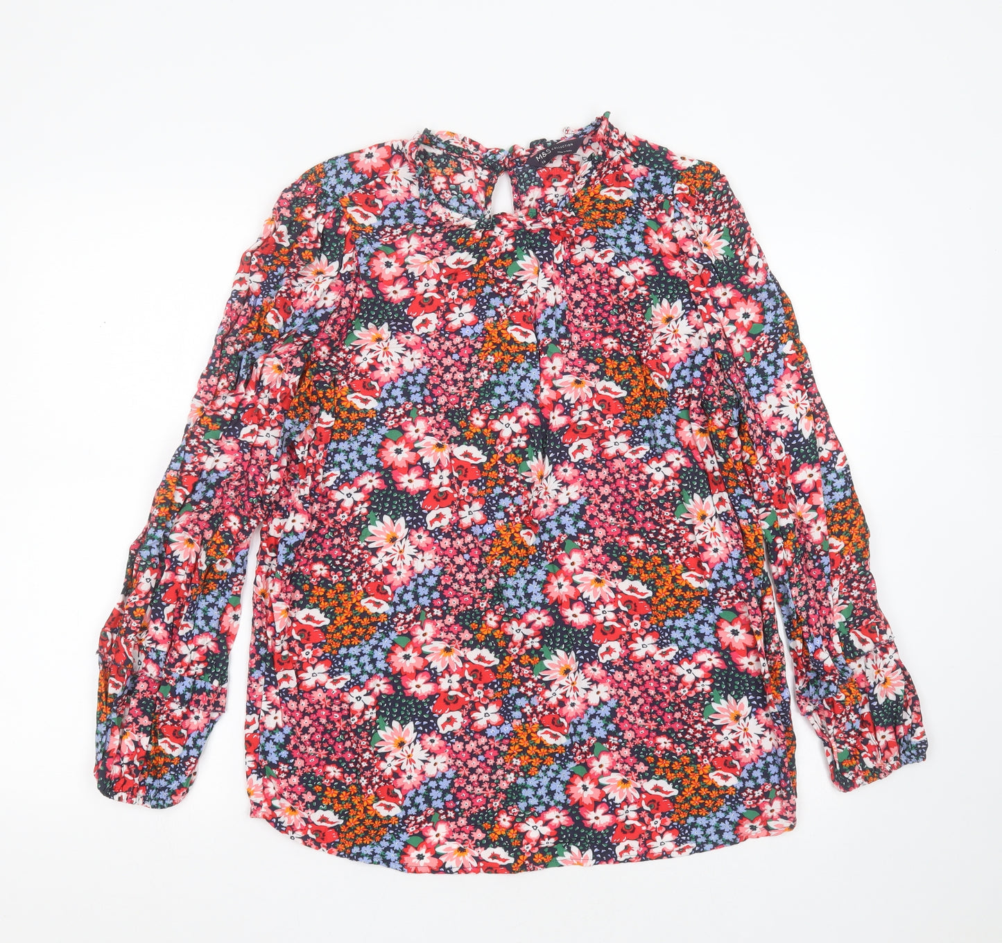 Marks and Spencer Womens Multicoloured Floral Viscose Basic Blouse Size 16 Round Neck
