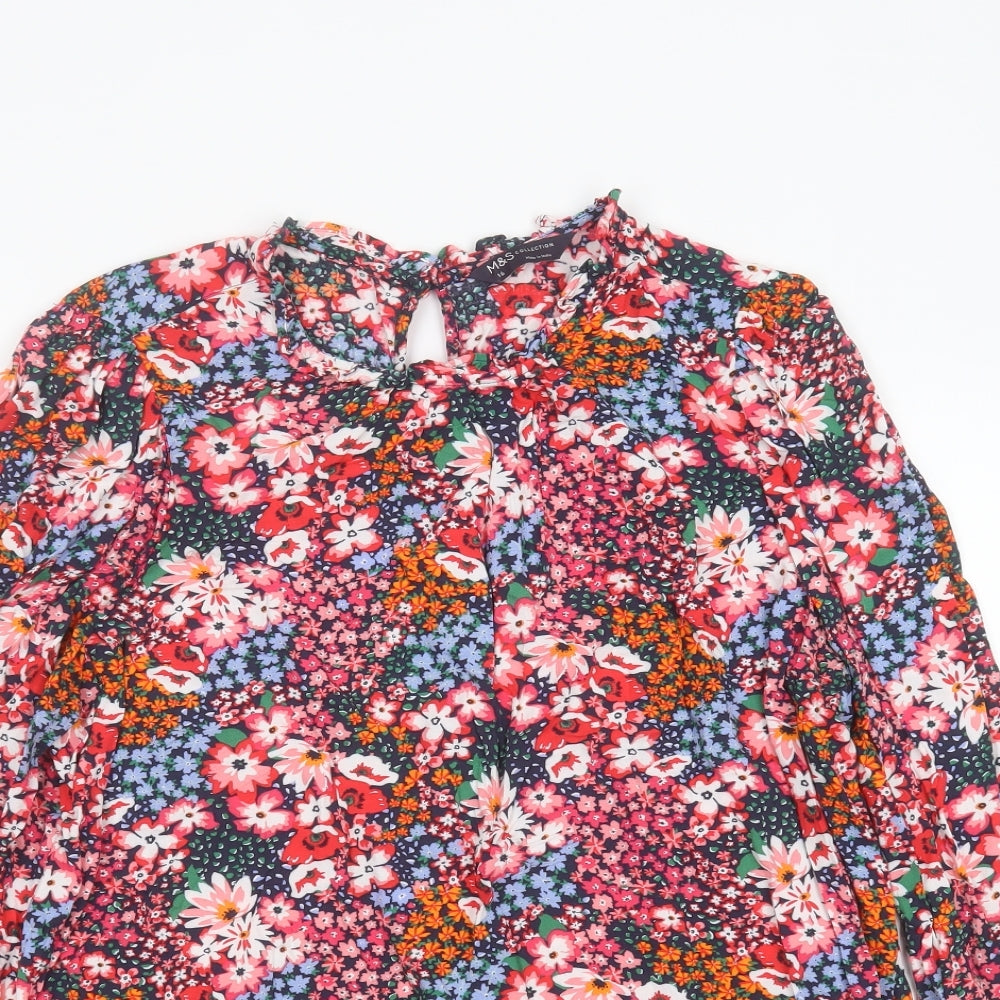 Marks and Spencer Womens Multicoloured Floral Viscose Basic Blouse Size 16 Round Neck