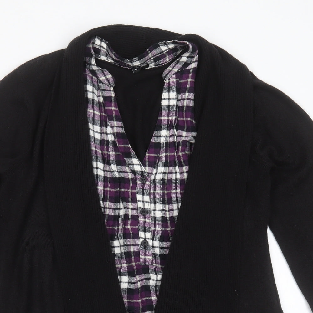 Papaya Womens Black V-Neck Plaid Acrylic Cardigan Jumper Size 16   - blouse with cardigan