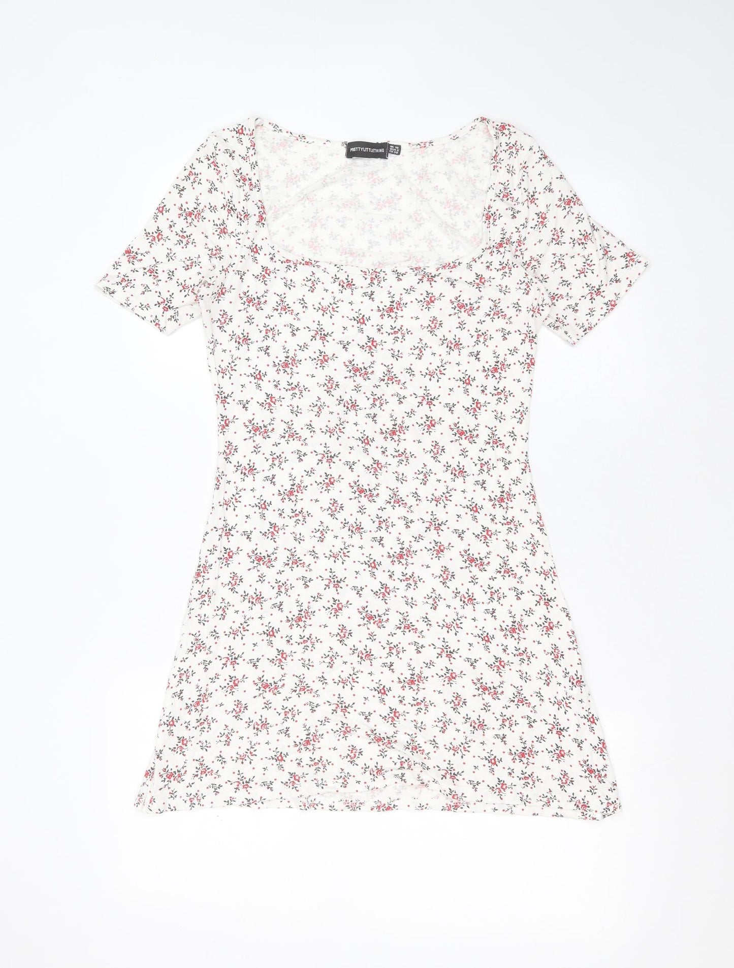 Primark Womens White Floral Viscose Basic T-Shirt Size 10 Round Neck