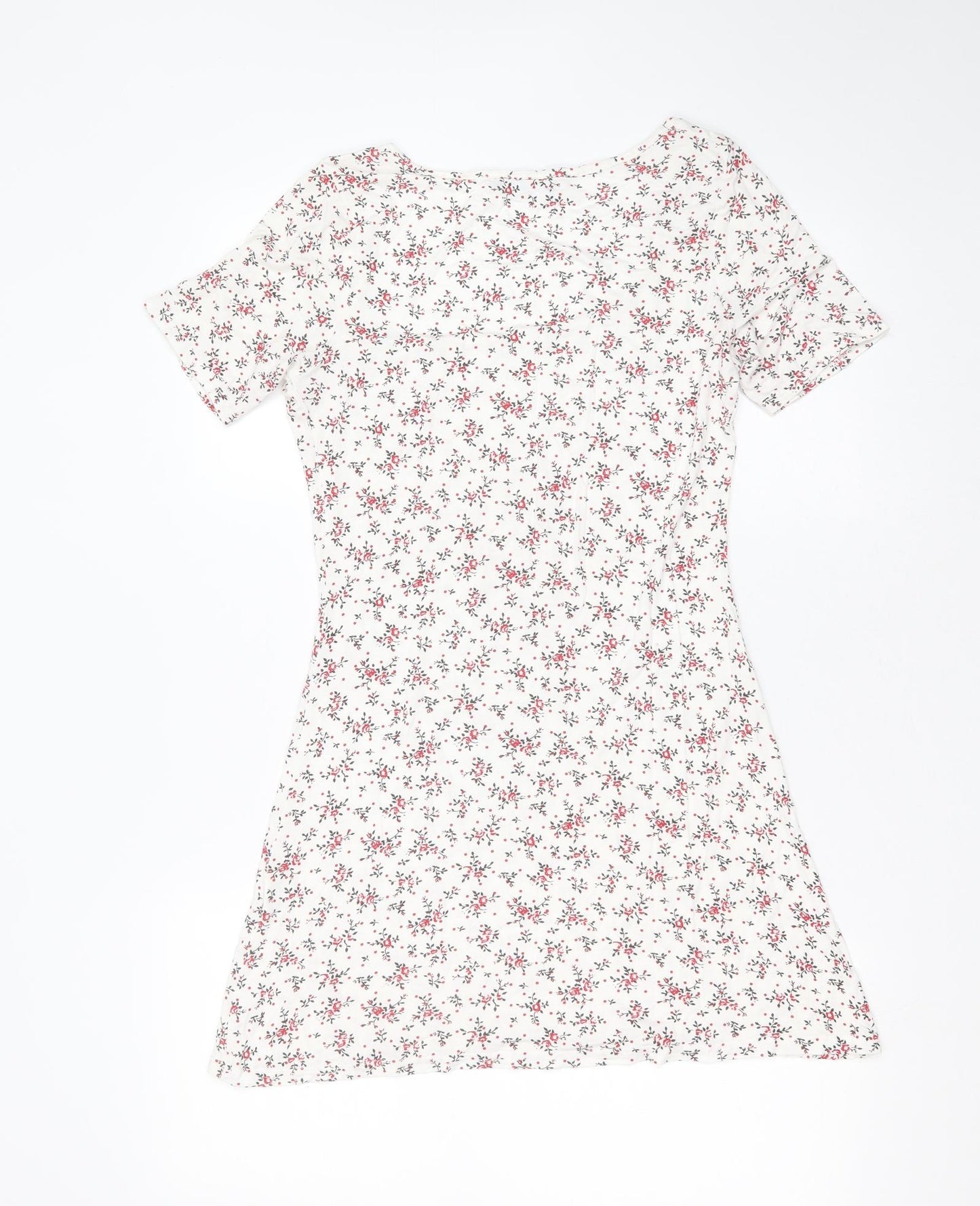 Primark Womens White Floral Viscose Basic T-Shirt Size 10 Round Neck