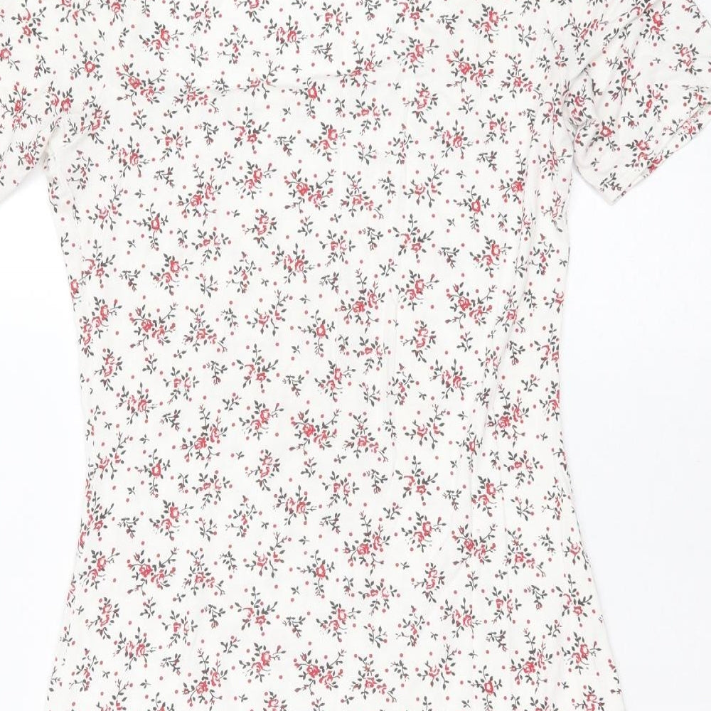 Primark Womens White Floral Viscose Basic T-Shirt Size 10 Round Neck