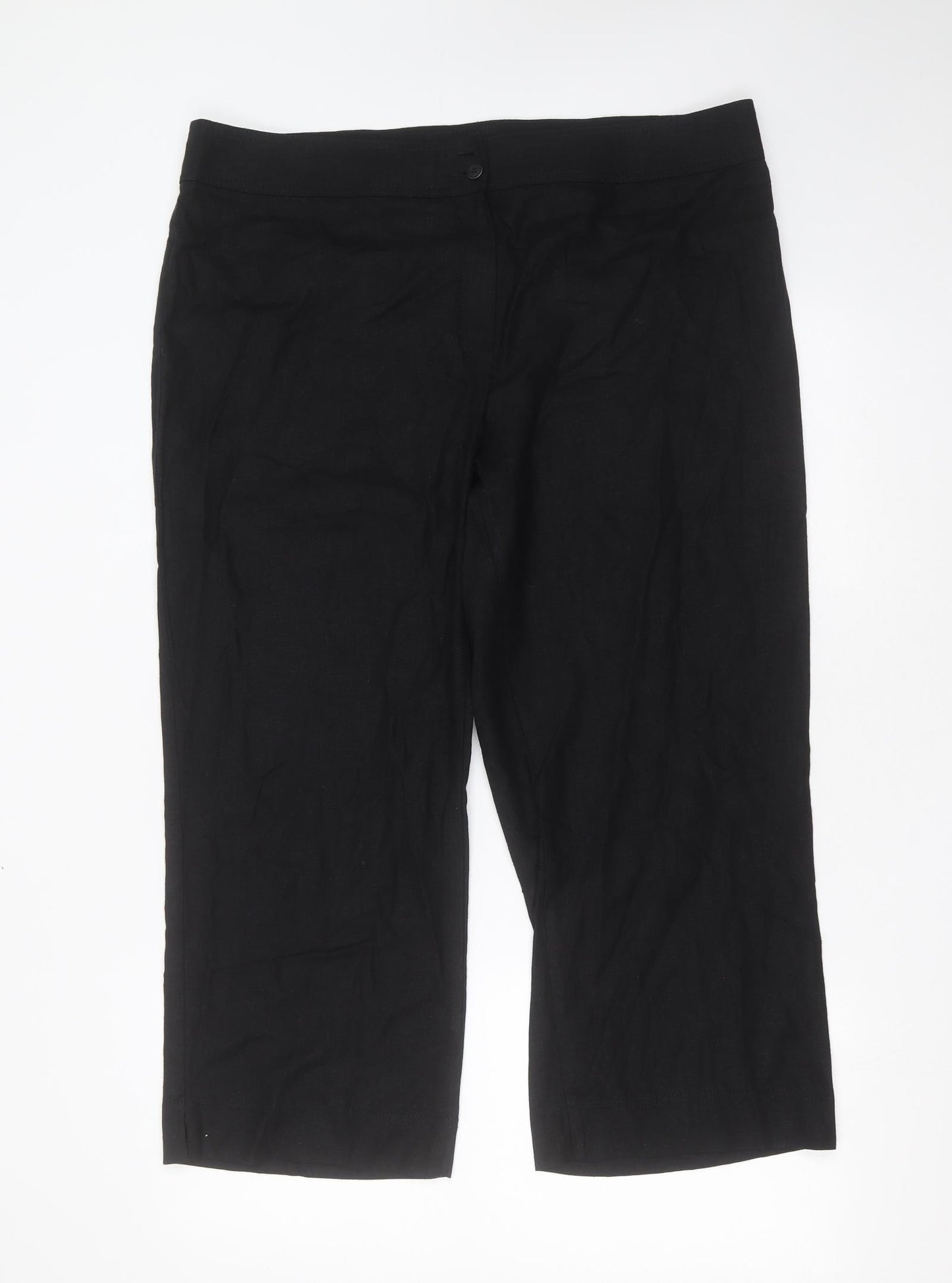 Marks and Spencer Womens Black  Linen Cropped Trousers Size 20 L24 in Regular Zip