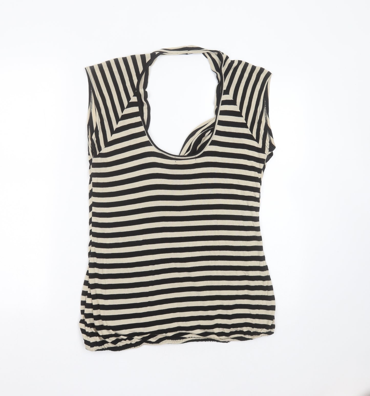 River Island Womens Black Striped Viscose Basic T-Shirt Size 16 Scoop Neck