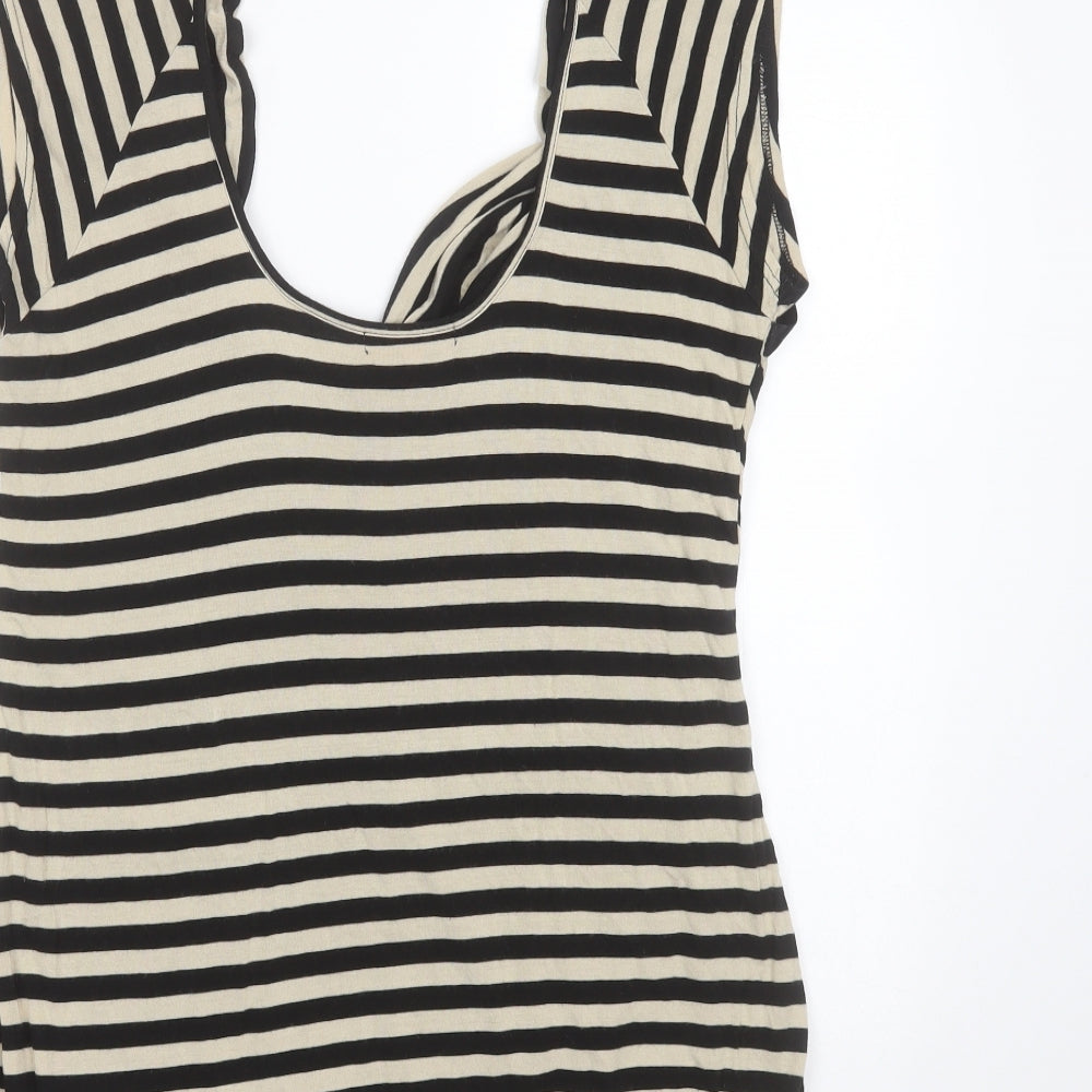 River Island Womens Black Striped Viscose Basic T-Shirt Size 16 Scoop Neck