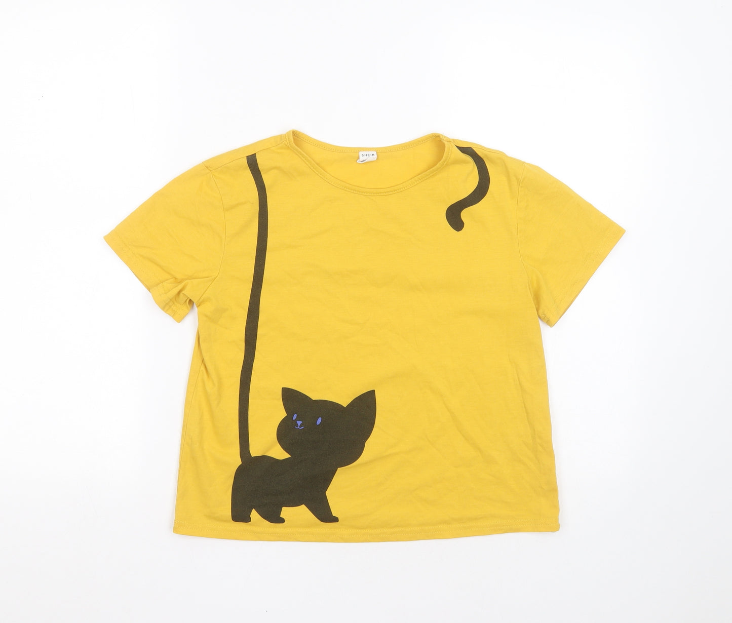 SheIn Girls Yellow  Cotton Basic T-Shirt Size 11-12 Years Round Neck  - CAT