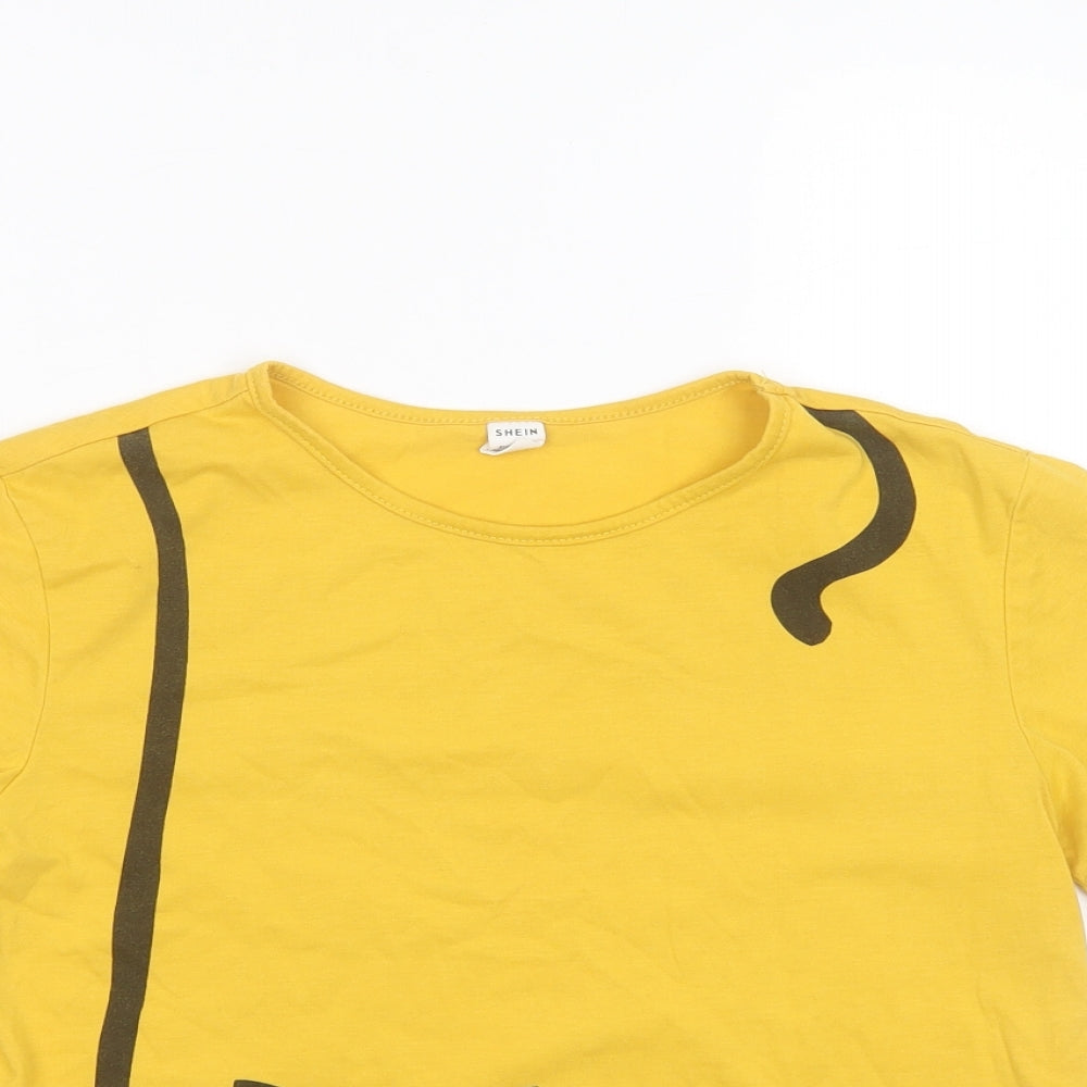 SheIn Girls Yellow  Cotton Basic T-Shirt Size 11-12 Years Round Neck  - CAT