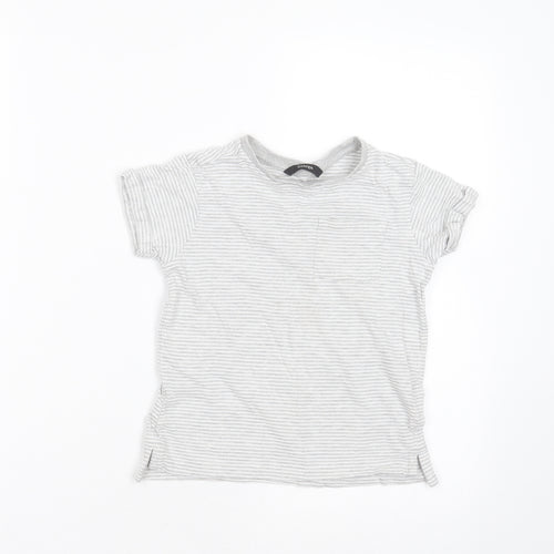 George Boys Grey Striped Cotton Basic T-Shirt Size 5-6 Years Round Neck