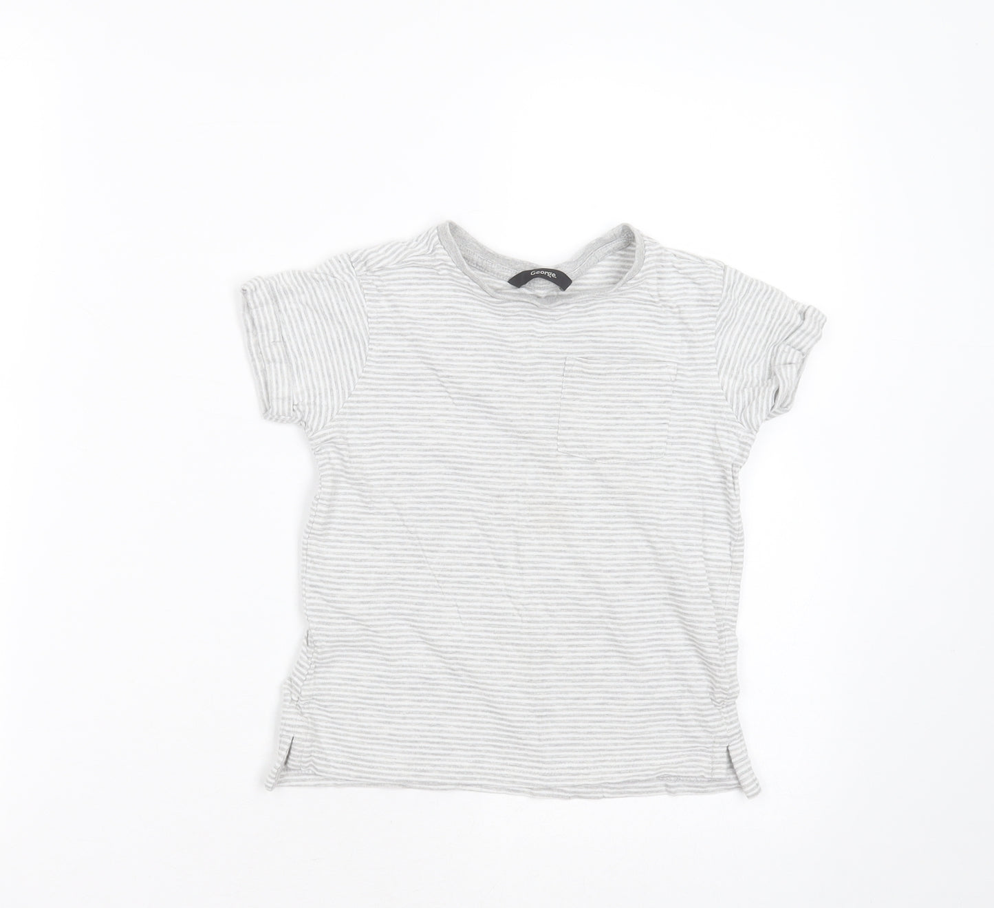 George Boys Grey Striped Cotton Basic T-Shirt Size 5-6 Years Round Neck