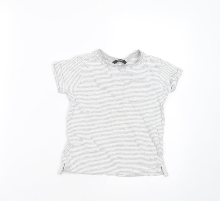 George Boys Grey Striped Cotton Basic T-Shirt Size 5-6 Years Round Neck