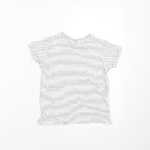 George Boys Grey Striped Cotton Basic T-Shirt Size 5-6 Years Round Neck