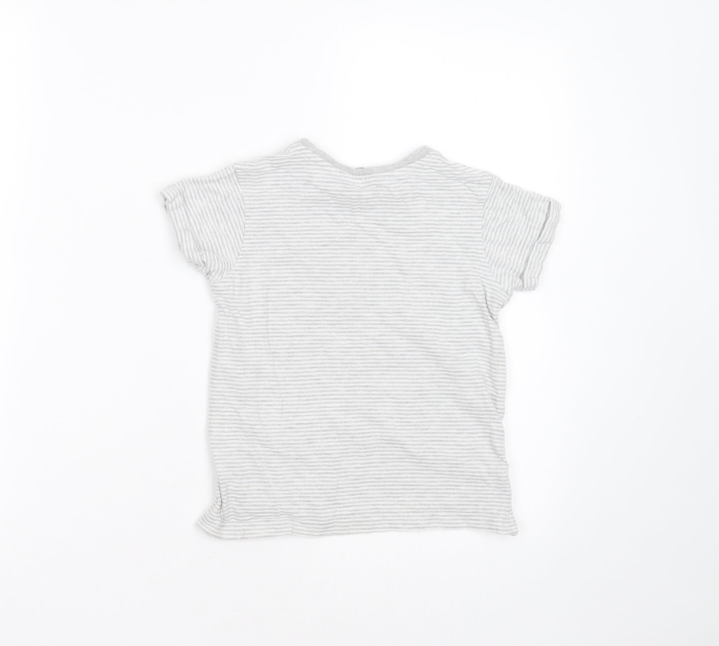 George Boys Grey Striped Cotton Basic T-Shirt Size 5-6 Years Round Neck