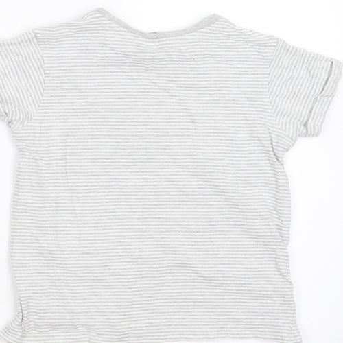 George Boys Grey Striped Cotton Basic T-Shirt Size 5-6 Years Round Neck