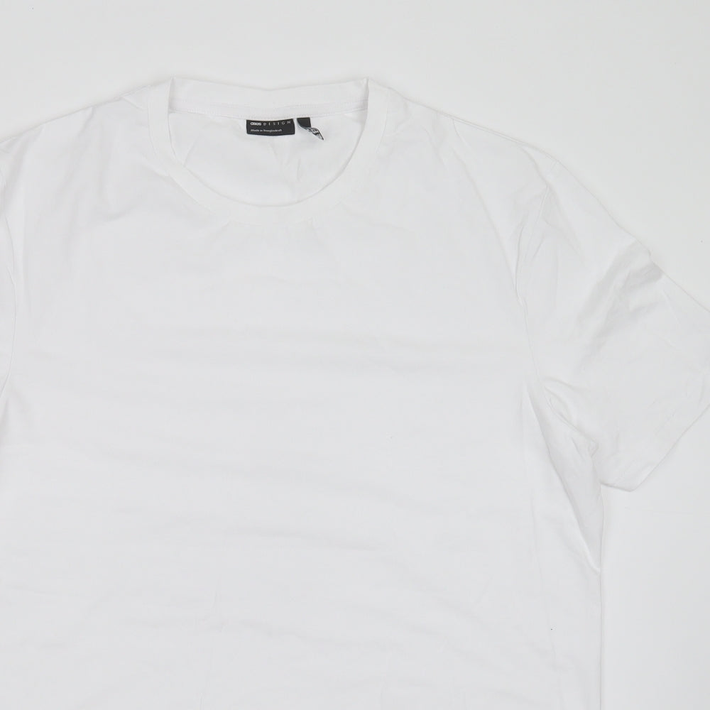 Asos Design Mens White  Cotton  T-Shirt Size 2XL Round Neck