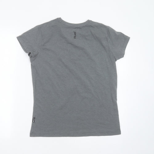 HUEL Womens Grey  Cotton Basic T-Shirt Size M Round Neck