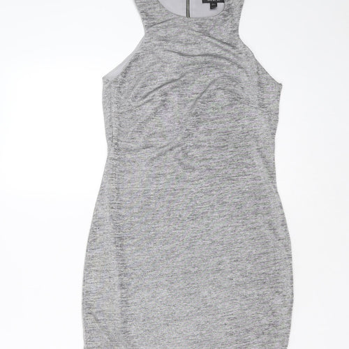 Topshop Womens Silver  Polyester Blend Mini  Size 8  Round Neck