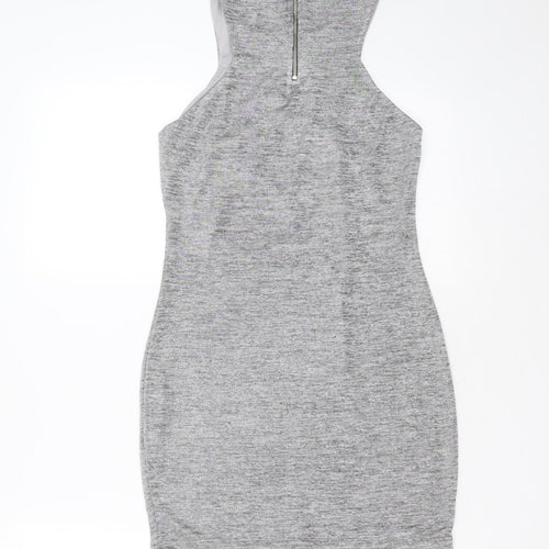 Topshop Womens Silver  Polyester Blend Mini  Size 8  Round Neck