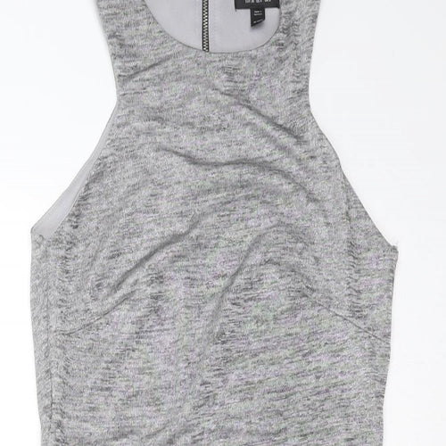 Topshop Womens Silver  Polyester Blend Mini  Size 8  Round Neck