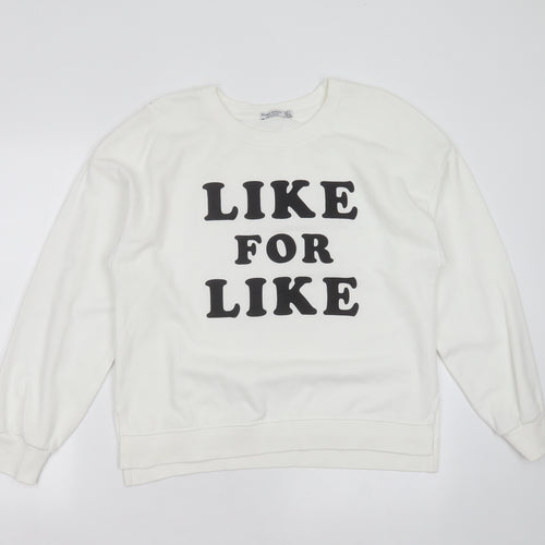 Bershka Womens White  Cotton Blend Pullover Sweatshirt Size L   - like for like