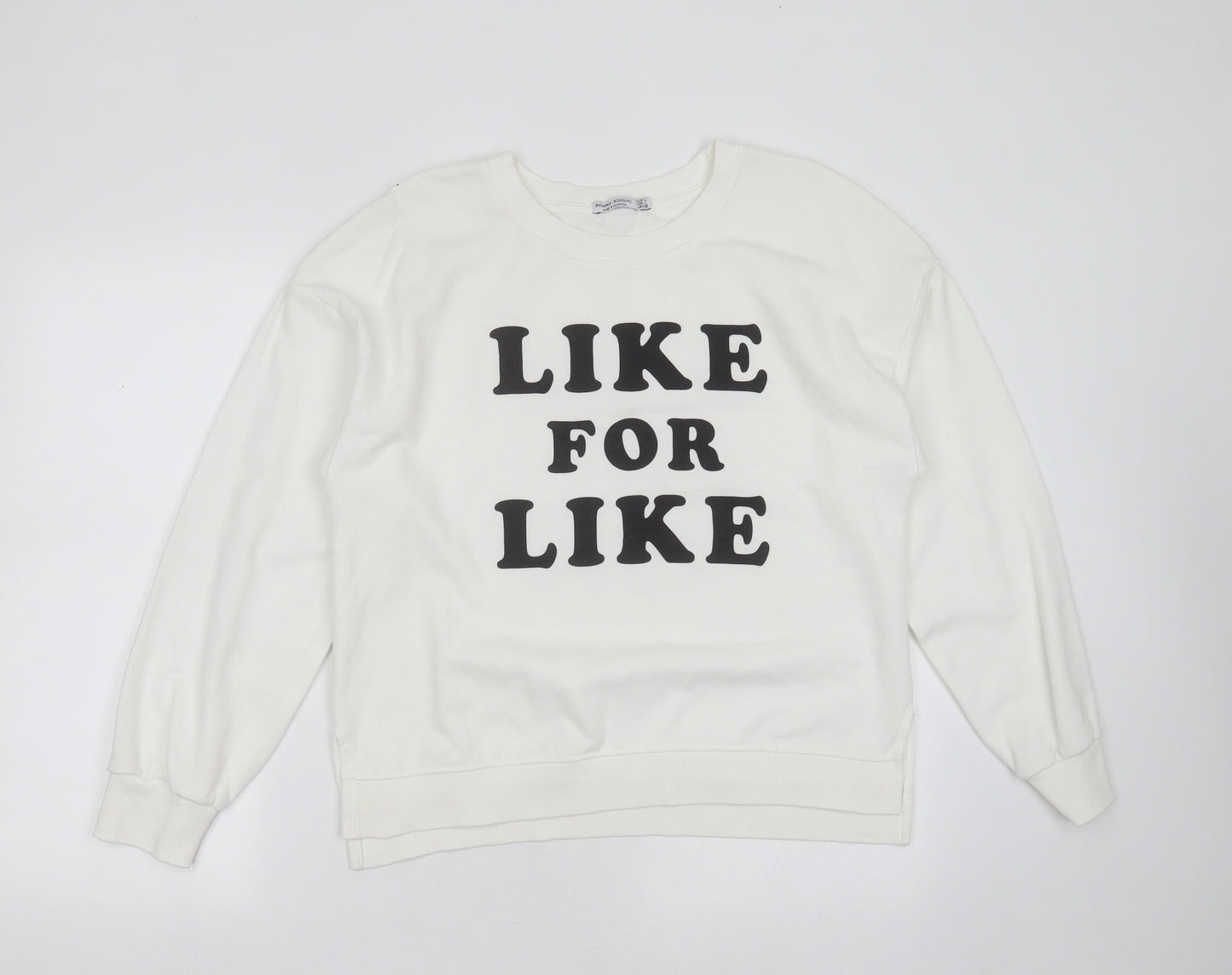 Bershka Womens White  Cotton Blend Pullover Sweatshirt Size L   - like for like