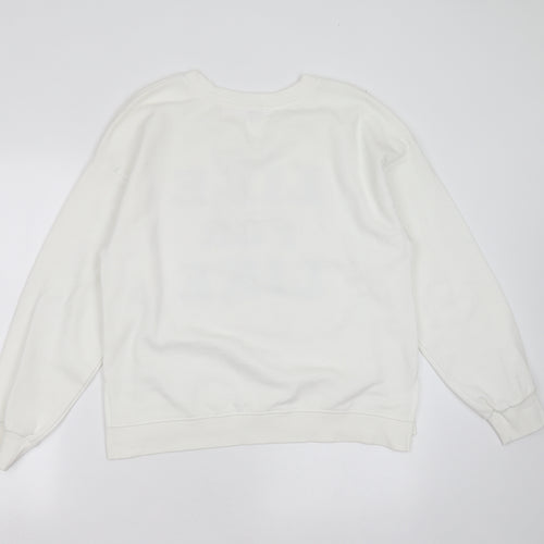 Bershka Womens White  Cotton Blend Pullover Sweatshirt Size L   - like for like
