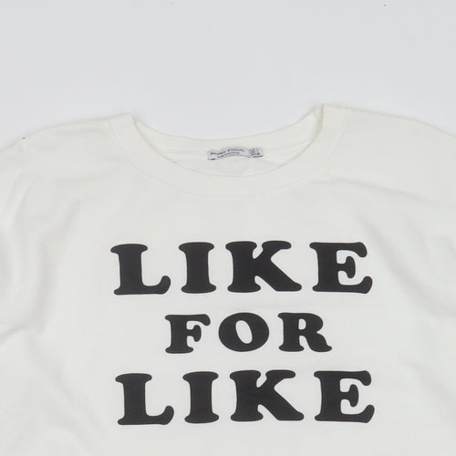 Bershka Womens White  Cotton Blend Pullover Sweatshirt Size L   - like for like