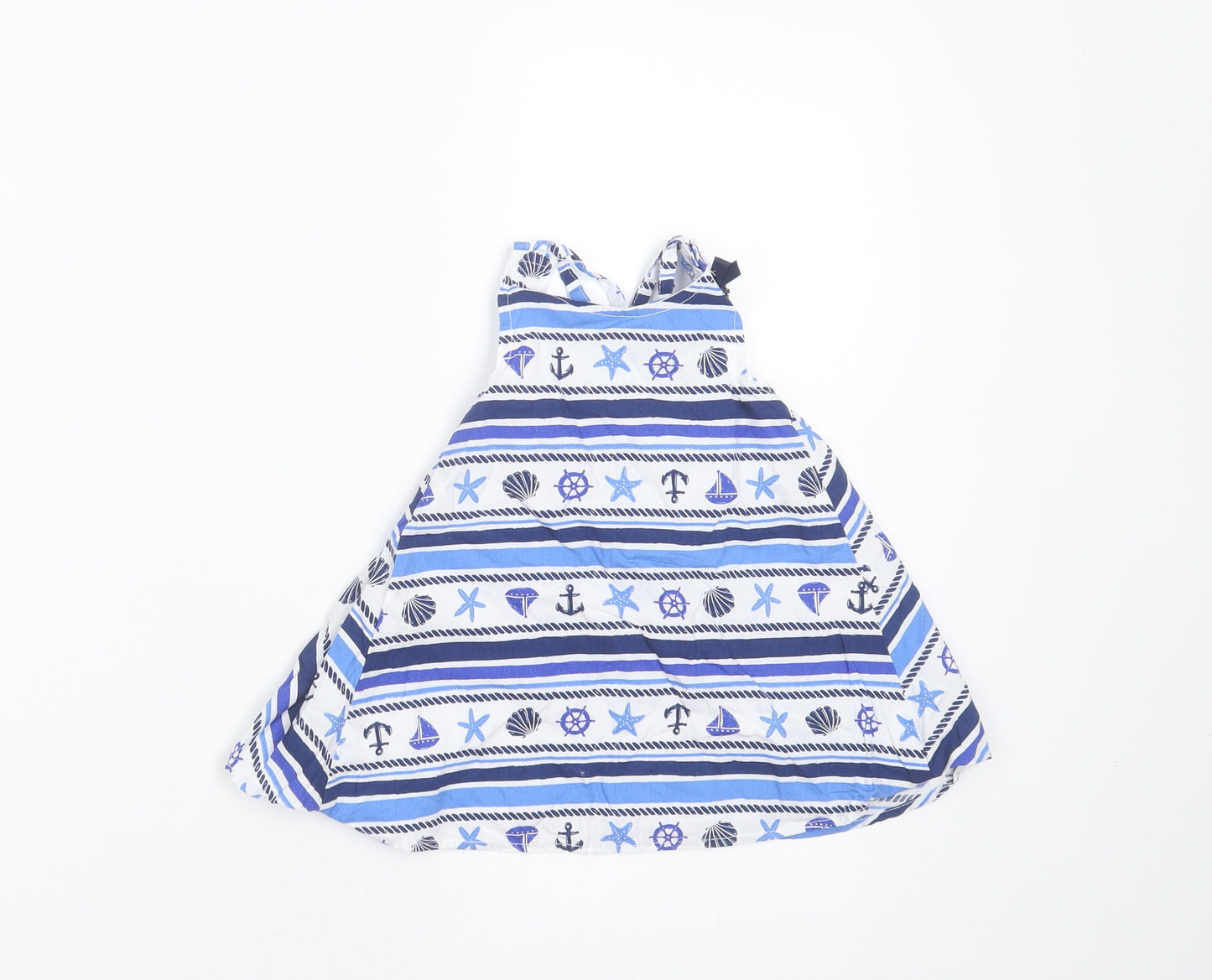 Aphorism Girls Blue Striped Cotton A-Line  Size 3-6 Months  Round Neck  - shells