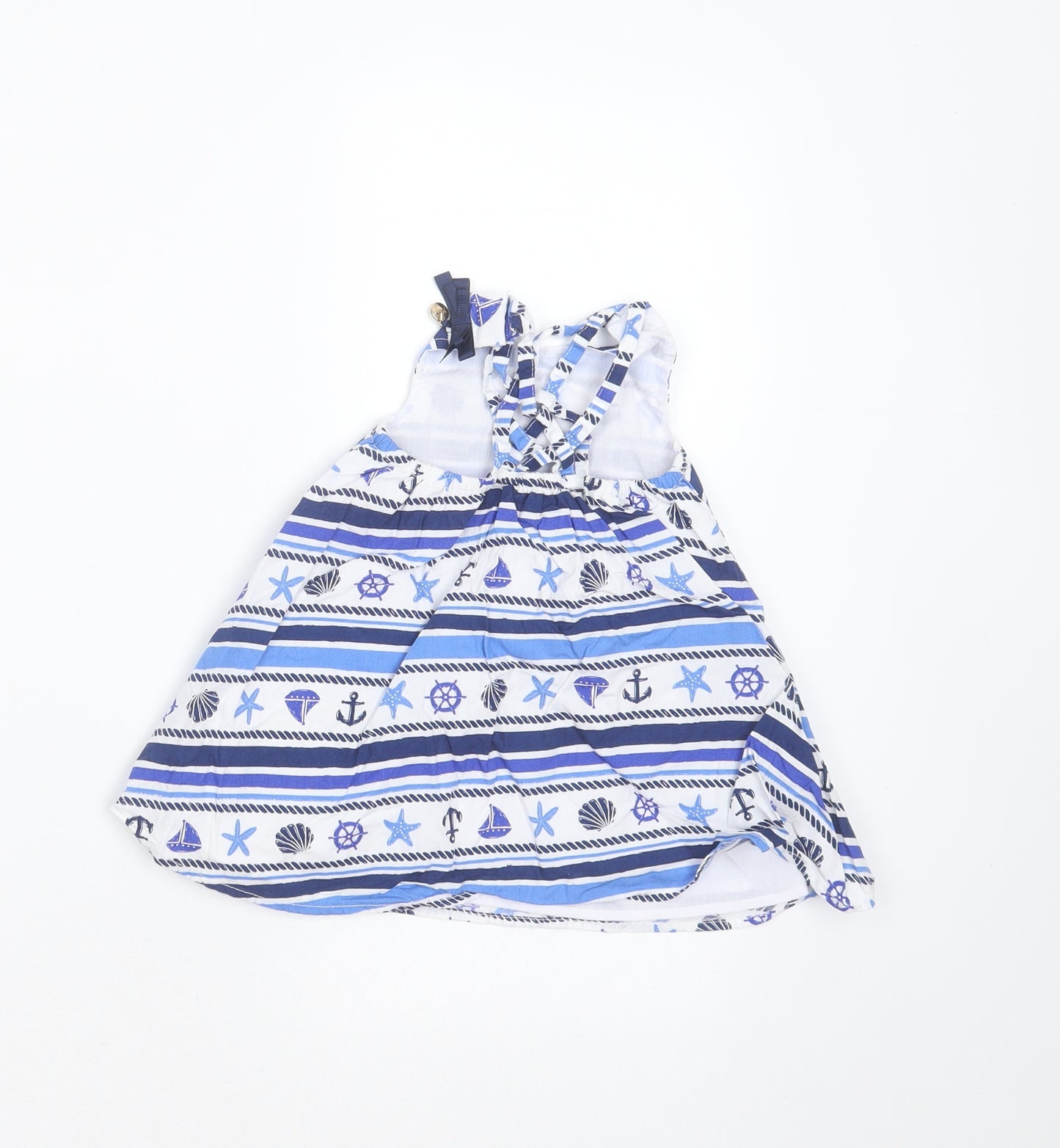 Aphorism Girls Blue Striped Cotton A-Line  Size 3-6 Months  Round Neck  - shells