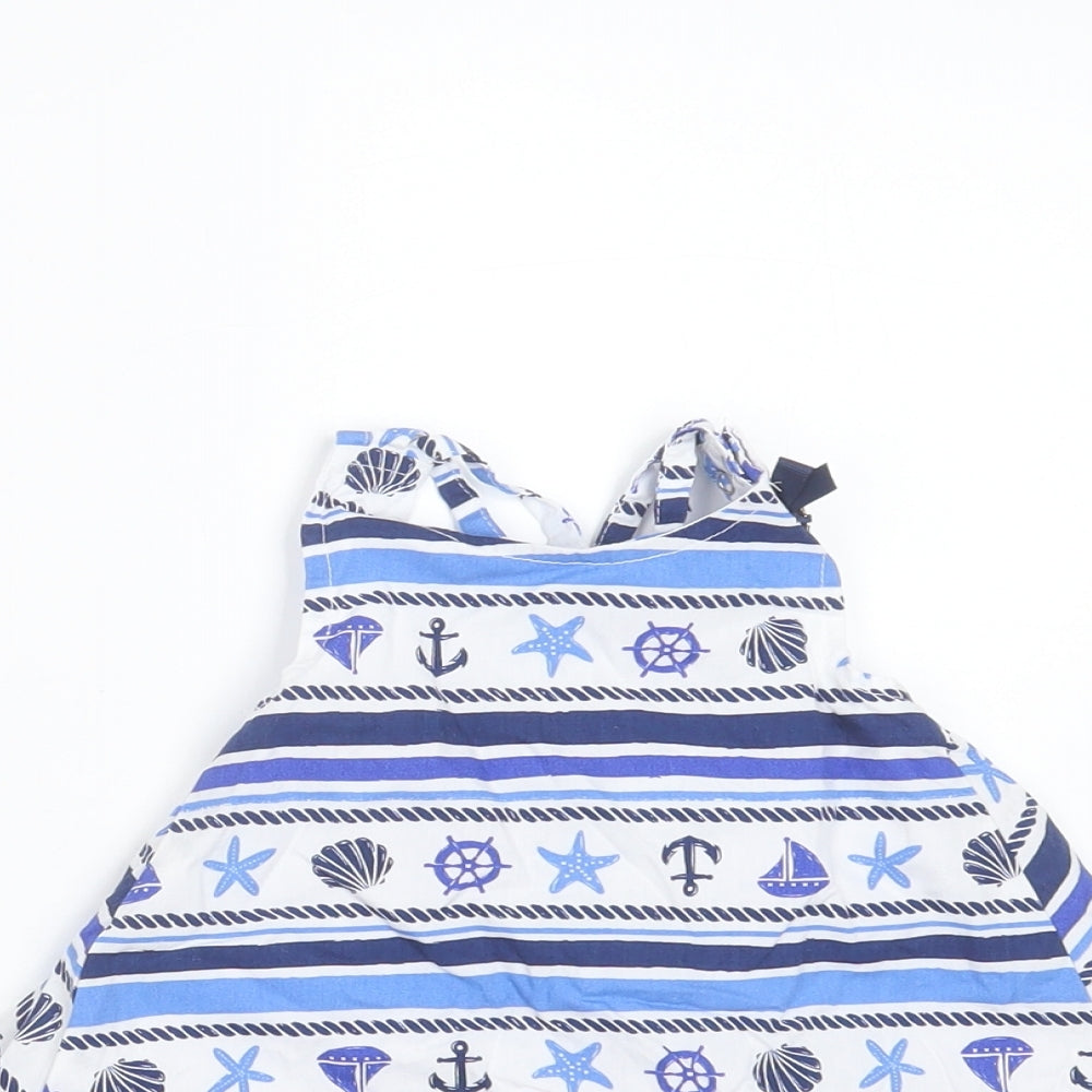 Aphorism Girls Blue Striped Cotton A-Line  Size 3-6 Months  Round Neck  - shells