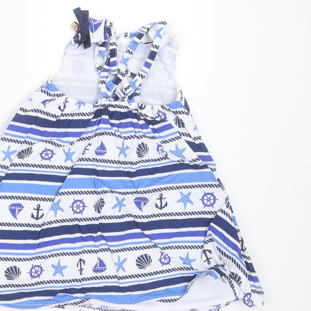 Aphorism Girls Blue Striped Cotton A-Line  Size 3-6 Months  Round Neck  - shells