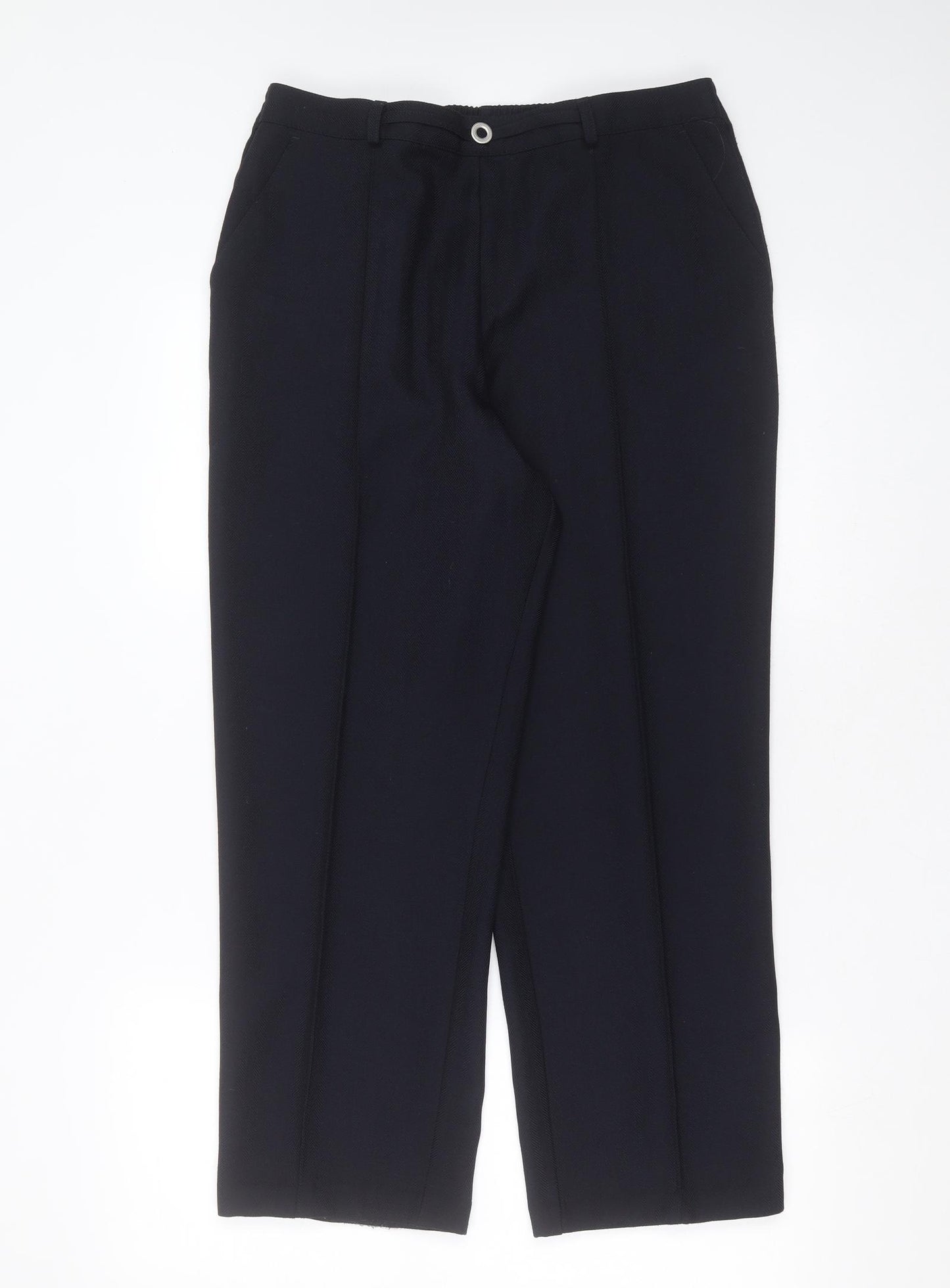 Marks and Spencer Womens Blue Herringbone Polyester Trousers  Size 14 L26 in Regular  - short Leg