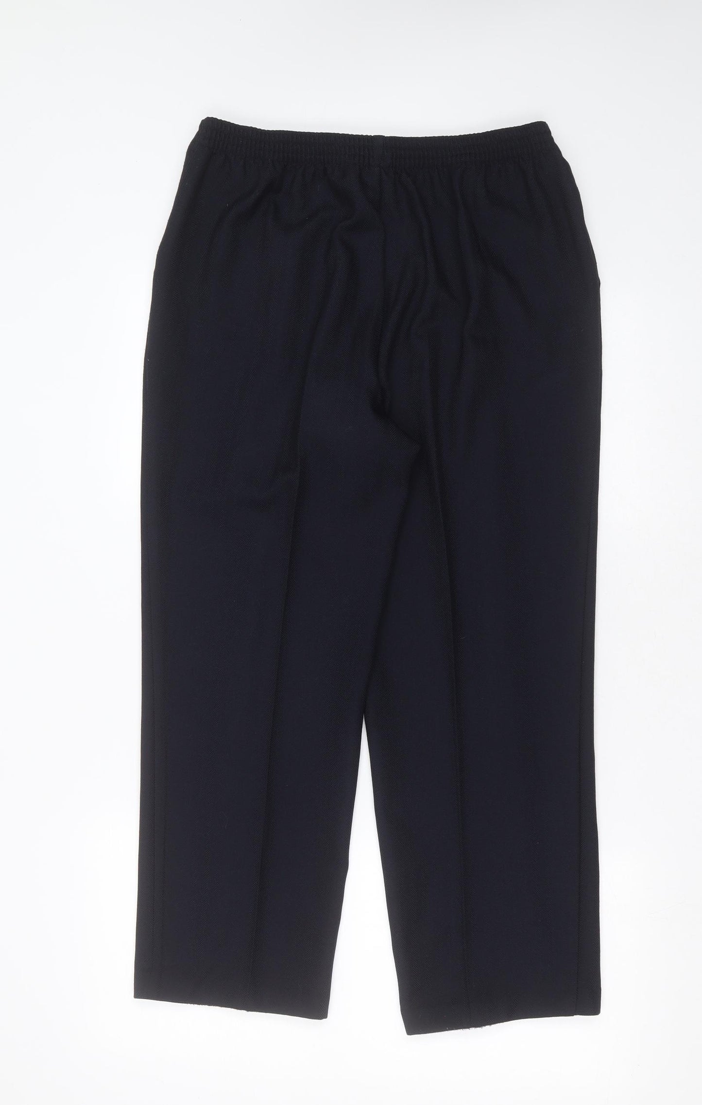 Marks and Spencer Womens Blue Herringbone Polyester Trousers  Size 14 L26 in Regular  - short Leg