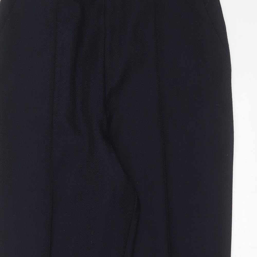 Marks and Spencer Womens Blue Herringbone Polyester Trousers  Size 14 L26 in Regular  - short Leg