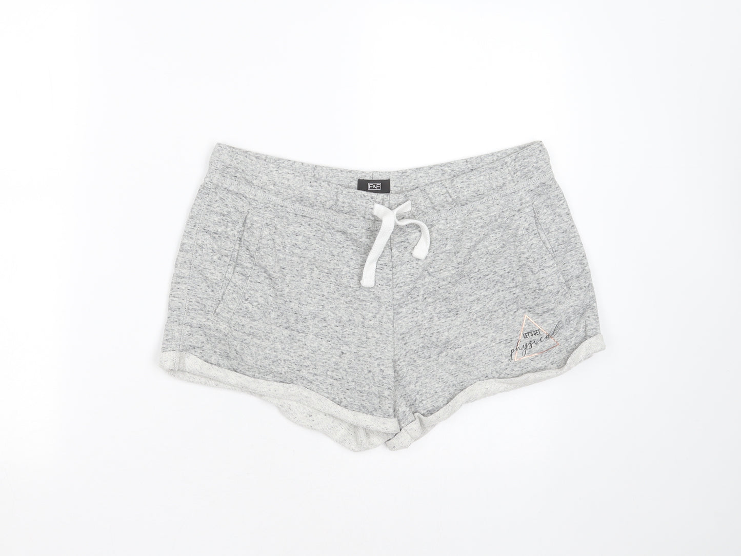 F&F Womens Grey  Cotton Hot Pants Shorts Size 12  Regular  - Lets get Physical