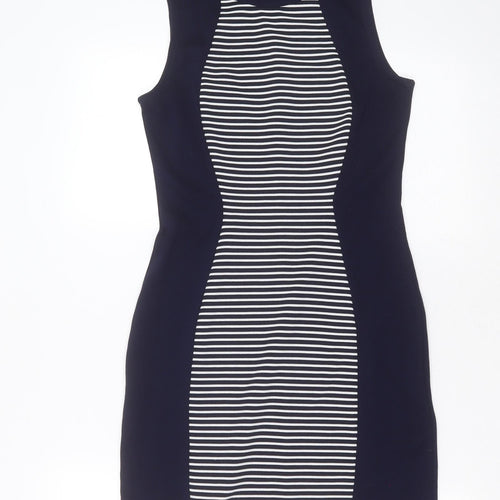 Divided by H&M Womens Blue Striped Polyester Mini  Size 10  Round Neck