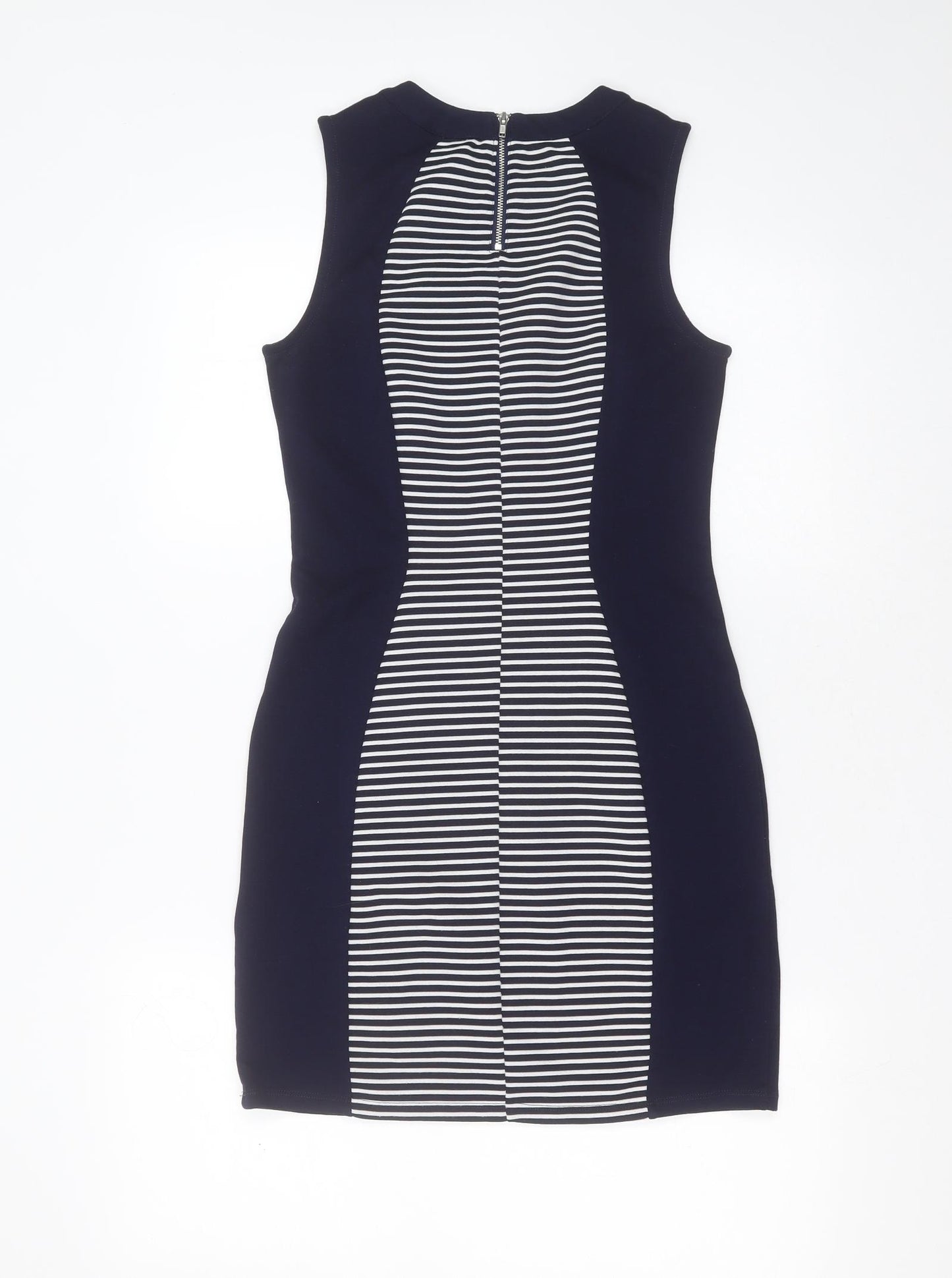 Divided by H&M Womens Blue Striped Polyester Mini  Size 10  Round Neck