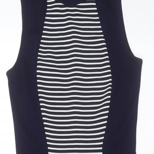 Divided by H&M Womens Blue Striped Polyester Mini  Size 10  Round Neck